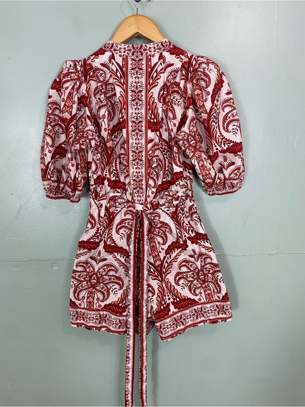 Farm Rio Tropical Cameo Belted Romper Red XS - Picture 7 of 10